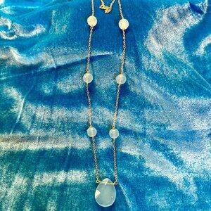 14KT Yellow Gold and Aqua Chalcedony Stone Necklace, 18"